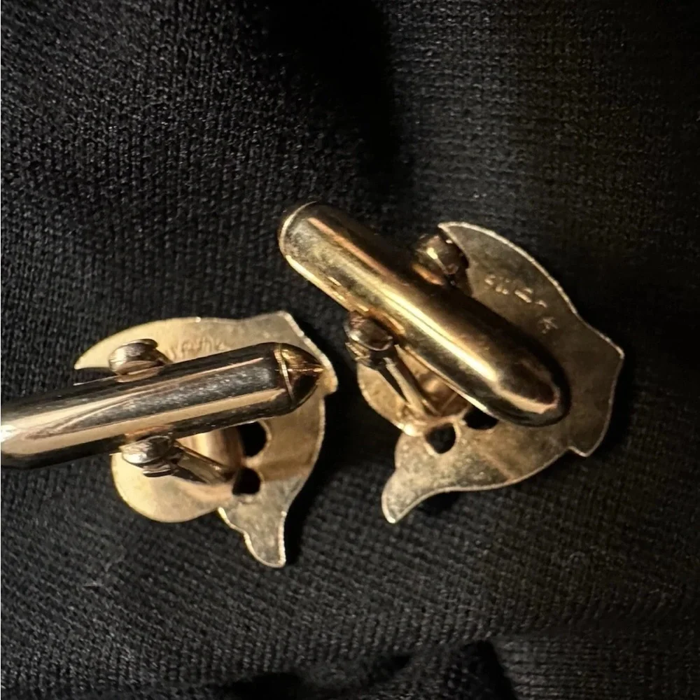 Gold color vintage swank fish ,Dolphin  Cuff links  with Pearls